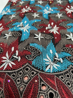tissu coton dentelle voile party robe ethnique brodé strass fleurs gris rouge bleu blanc