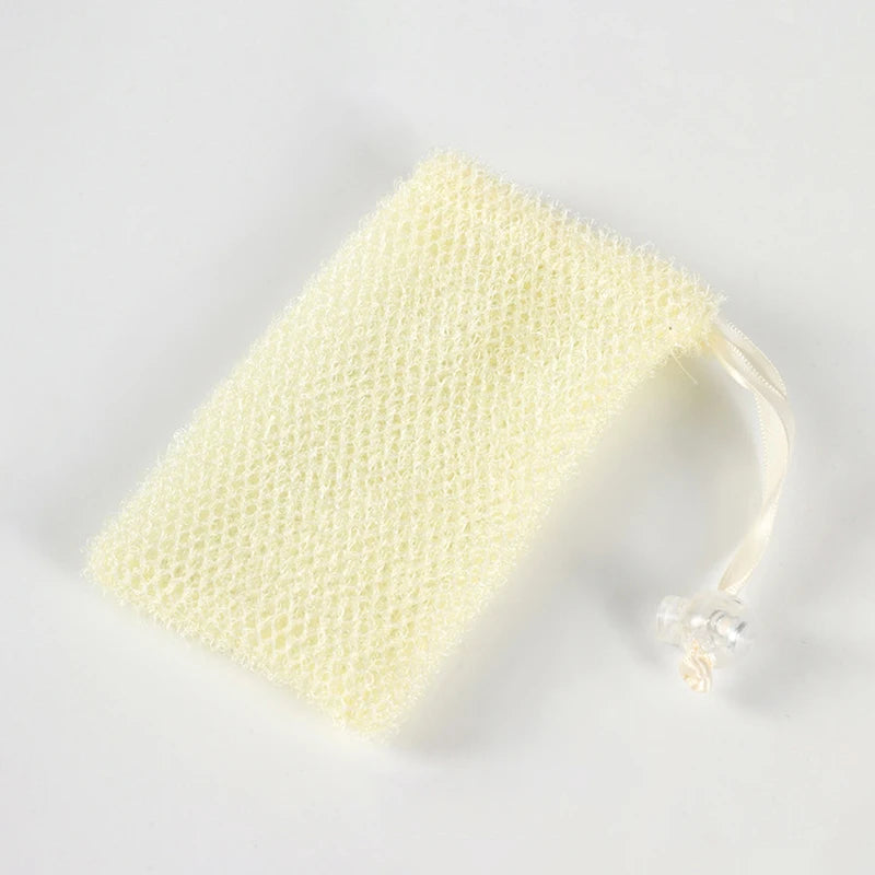 sac savon blanc rose maille fine ruban simple pratique douche