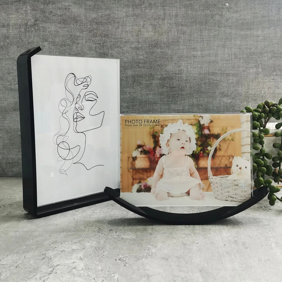 cadre photo moderne double face transparent noir blanc 10x15cm clips
