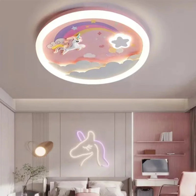 plafonnier led moderne enfantin avion nuages licorne astronaute ours étoiles bleu blanc rose gris