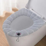 couvre siège toilette gris doux rayures élastique intégré motifs décoratifs écologique salle bain