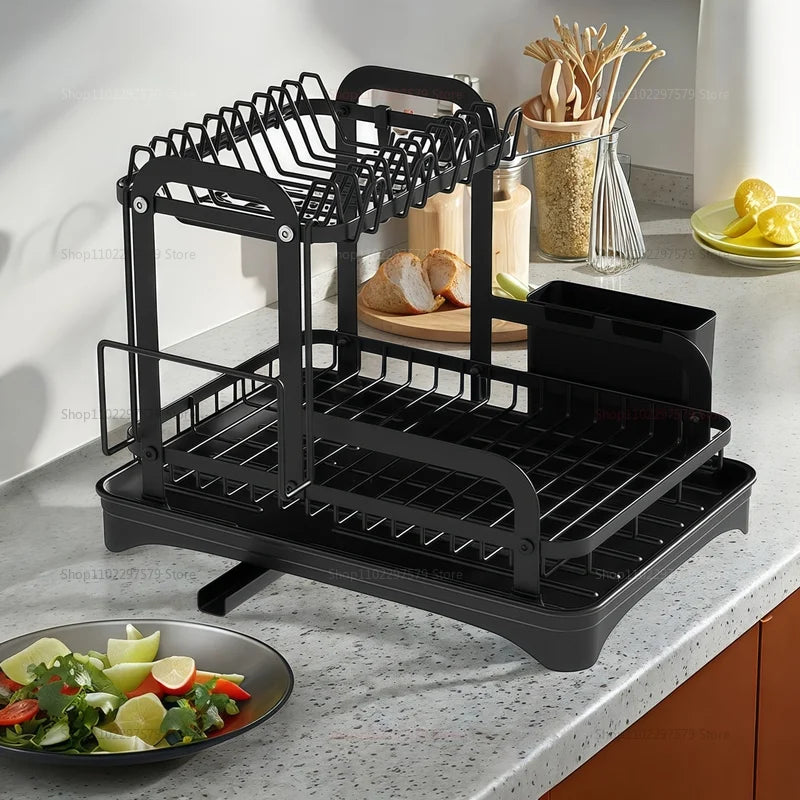 égouttoir vaisselle acier inoxydable noir moderne porte couteaux porte verres porte couverts porte plats