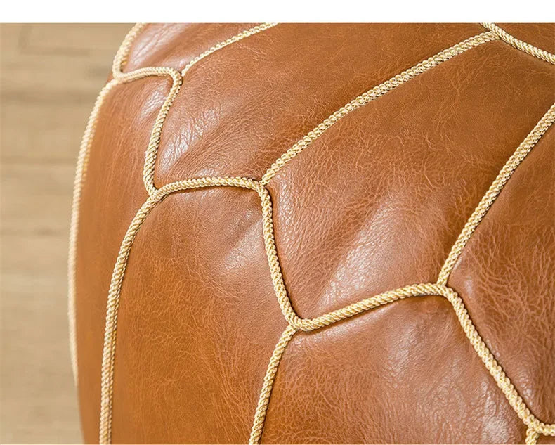 pouf marron clair cuir motifs géométriques imperméable moderne éthnique adhésif couverture seule 50x50cm