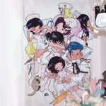 tapisserie murale dessin animé personnages chats floraux blanc bleu rose jaune vert clips magnétiques