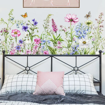 décoration murale autocollant floral multicolore fleurs réalistes salle séjour chambre 60x30cm