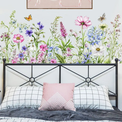 décoration murale autocollant floral multicolore fleurs réalistes salle séjour chambre 60x30cm