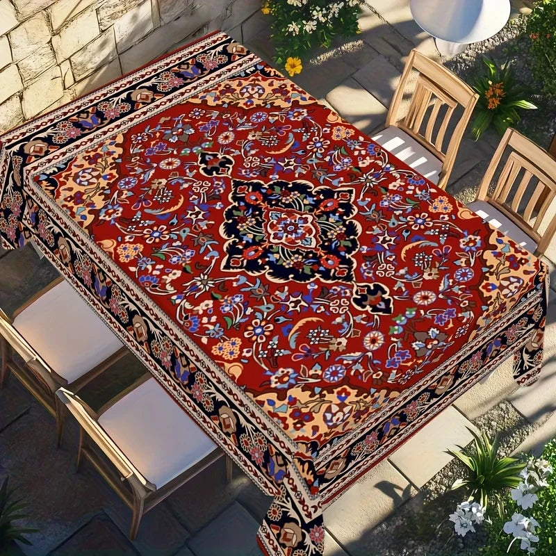 nappe imperméable ornements floraux rouge noir bleu beige classique table réutilisable polyester tissage tat