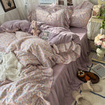 parure lit complète fleurs vintage princesse housse couette drap taies oreillers