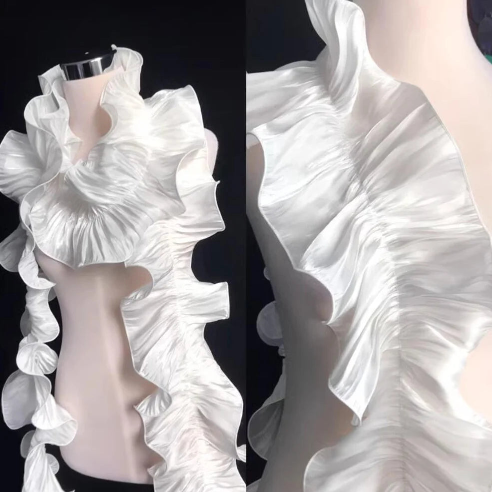dentelle blanche noire plissée satinée élégante accessoire mode collier foulard 17cm