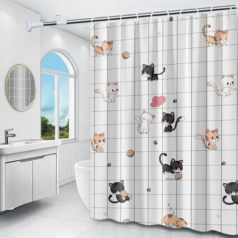 rideau douche imperméable motif chats mignons facile nettoyer tissu éva blanc noir beige rose