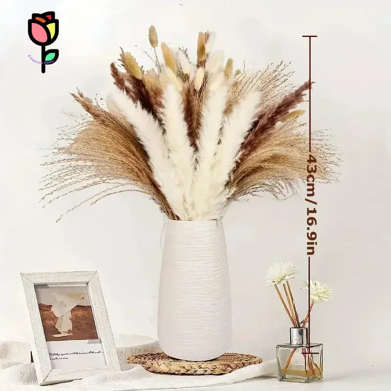 bouquet fleurs séchées naturel plumes pampa beige rustique décoration intérieure anniversaire baby shower mariage