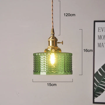 suspension lumineuse verre vert doré rayures zigzag moderne vintage salon cuisine salle manger