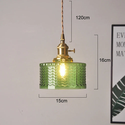 suspension lumineuse verre vert doré rayures zigzag moderne vintage salon cuisine salle manger