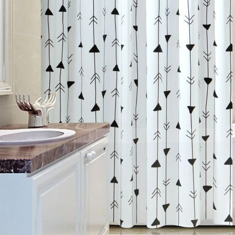 rideau douche blanc motif flèches tissu peva anti moisissures moderne ourlets standard