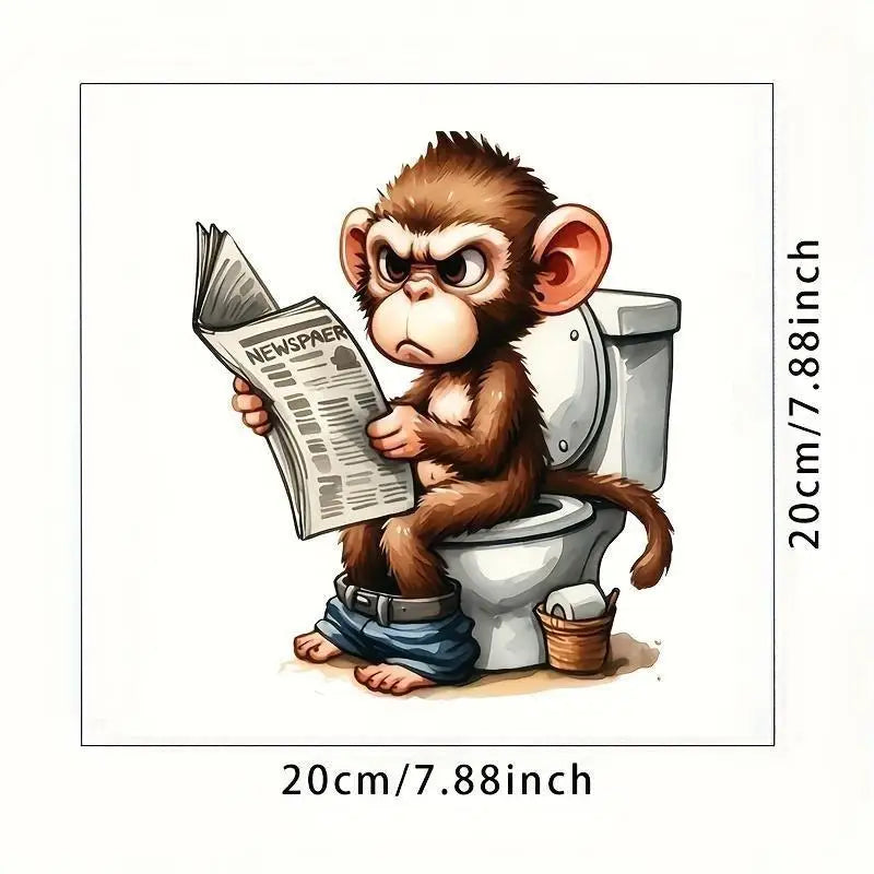 sticker mural cartoon singe journal toilette décoration salle bain amovible imperméable enfant fun