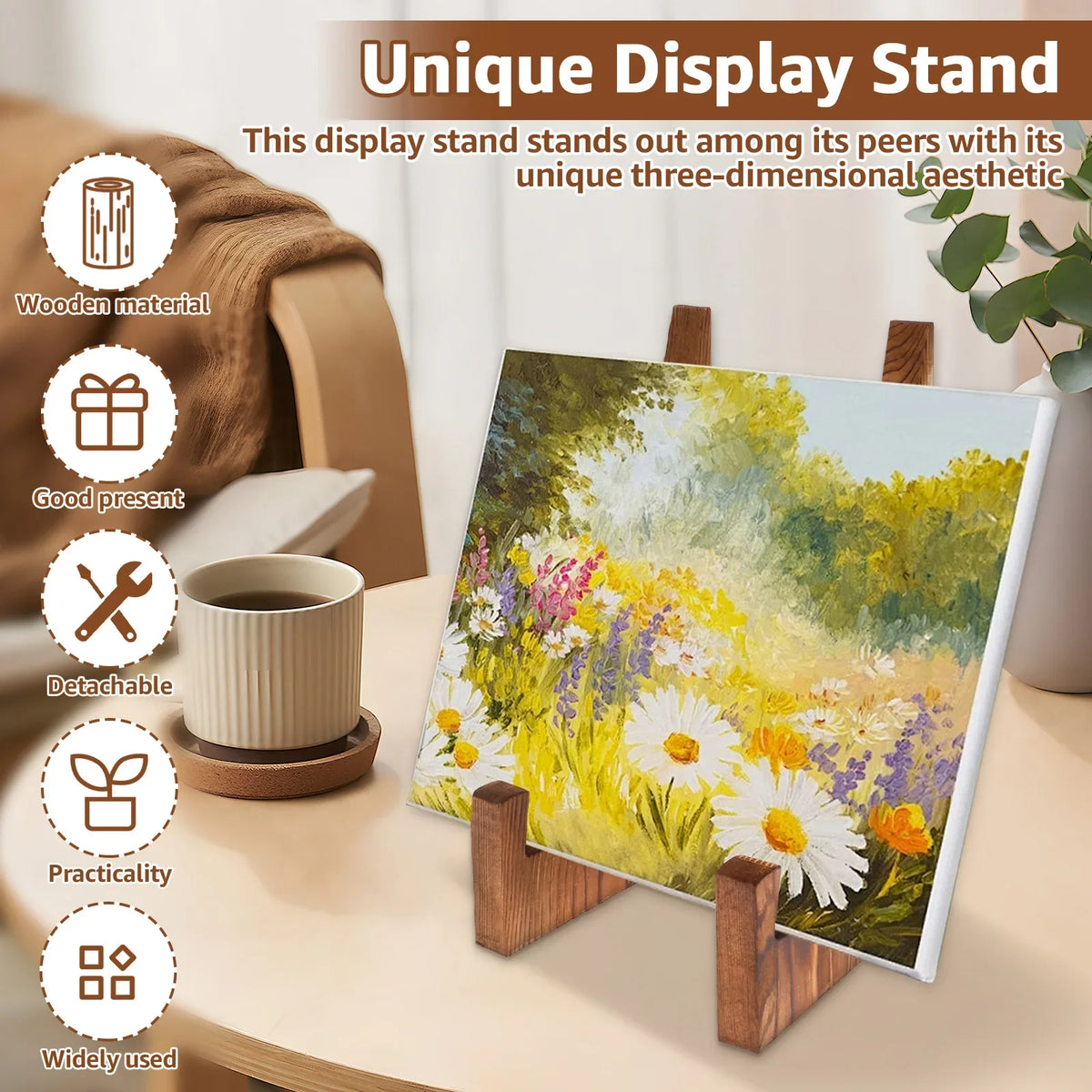 support d'exposition bois marron minimaliste assemblage livre assiette cadre photo rustic vintage