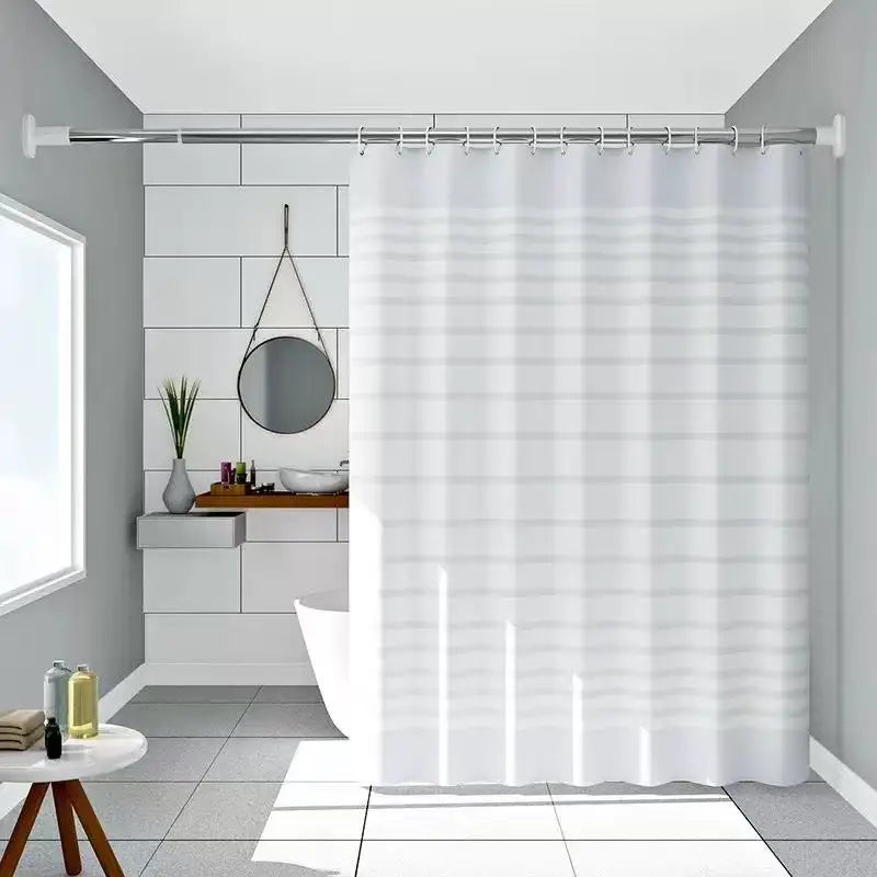 rideau douche moderne rayé blanc gris ourlet standard éva semi transparent métalliques facile installer