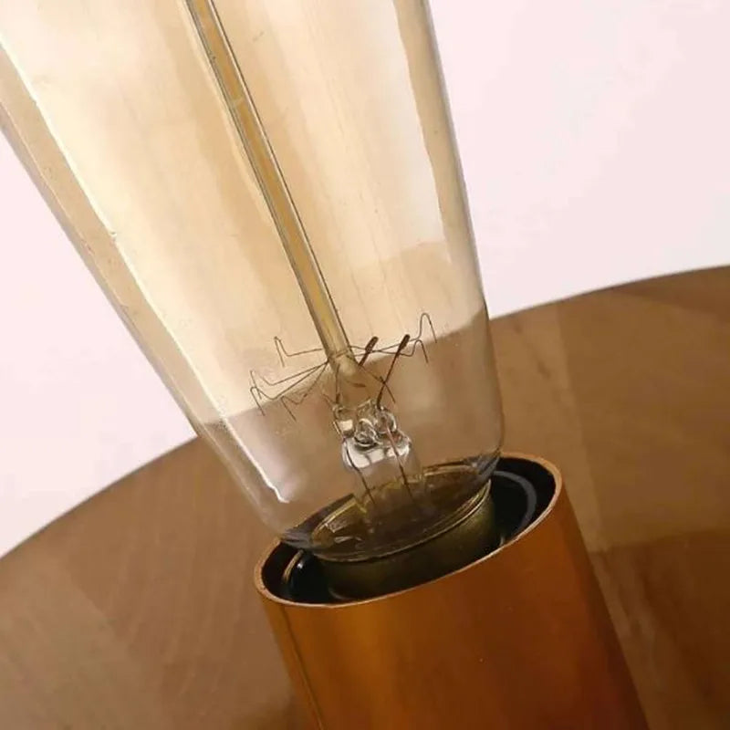 lampe poser transparente bois minimaliste moderne ampoule led base bois conique