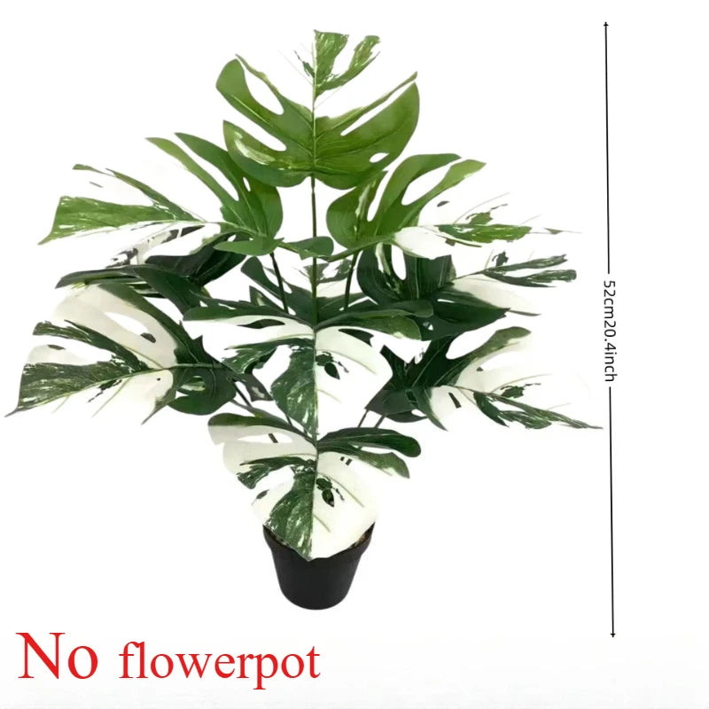 feuilles artificielles monstera vert nervures blanches décoration intérieure moderne trois pièces