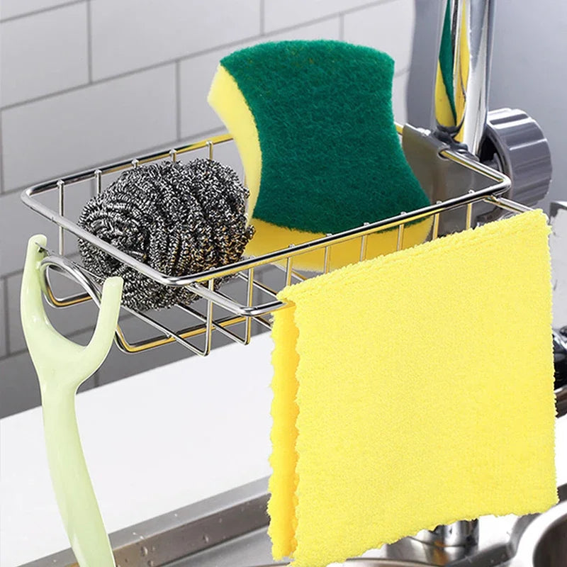support vaisselle argenté moderne grille vis fixe éponge gant brosse cuisine