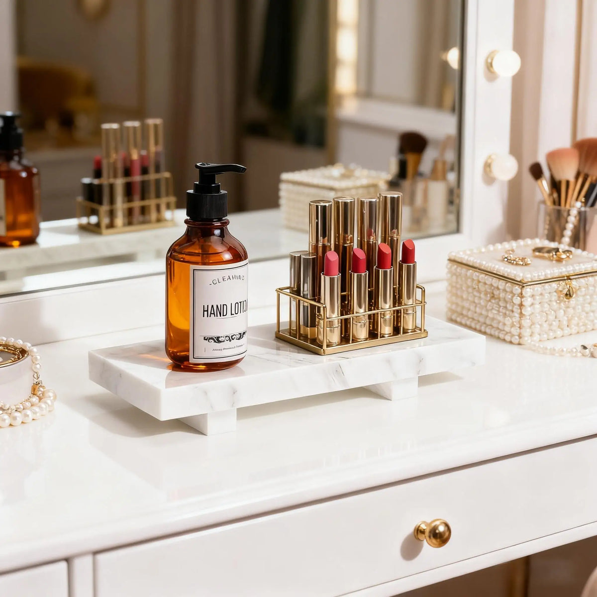 plateau marbre blanc moderne boîte bijoux flacon parfum porte savon