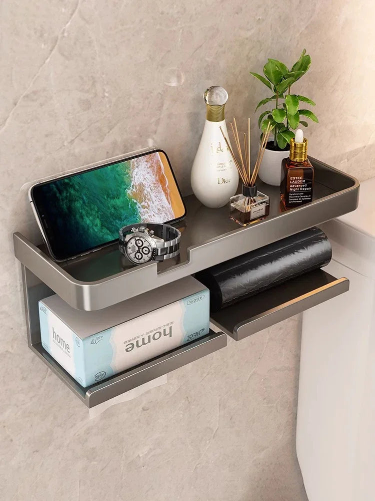 étagère murale moderne adhésive gris multifonction serviettes papier smartphone montre parfum plante lingettes papier