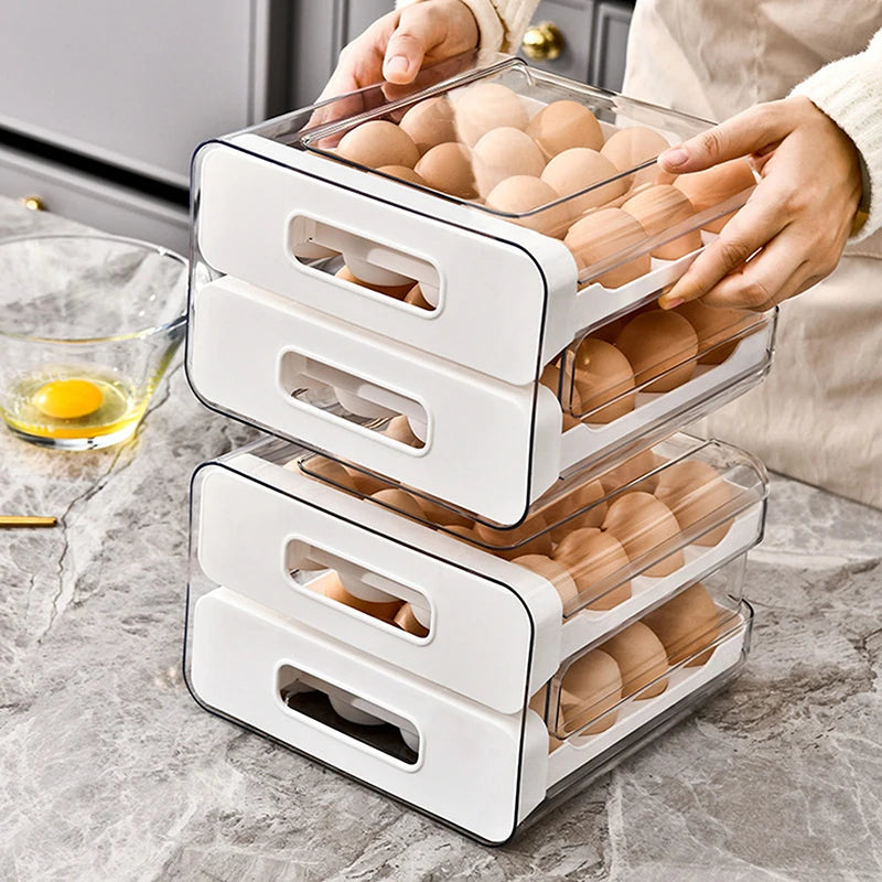 rangements œufs superposés transparent blanc moderne boîte nourriture poignées plateaux crèmes ordonnée accessible