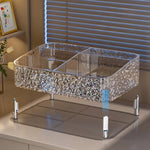 organisateur maquillage transparent moderne strass dorés pieds métalliques compartiment divisé fourre tout rechargeable pliable