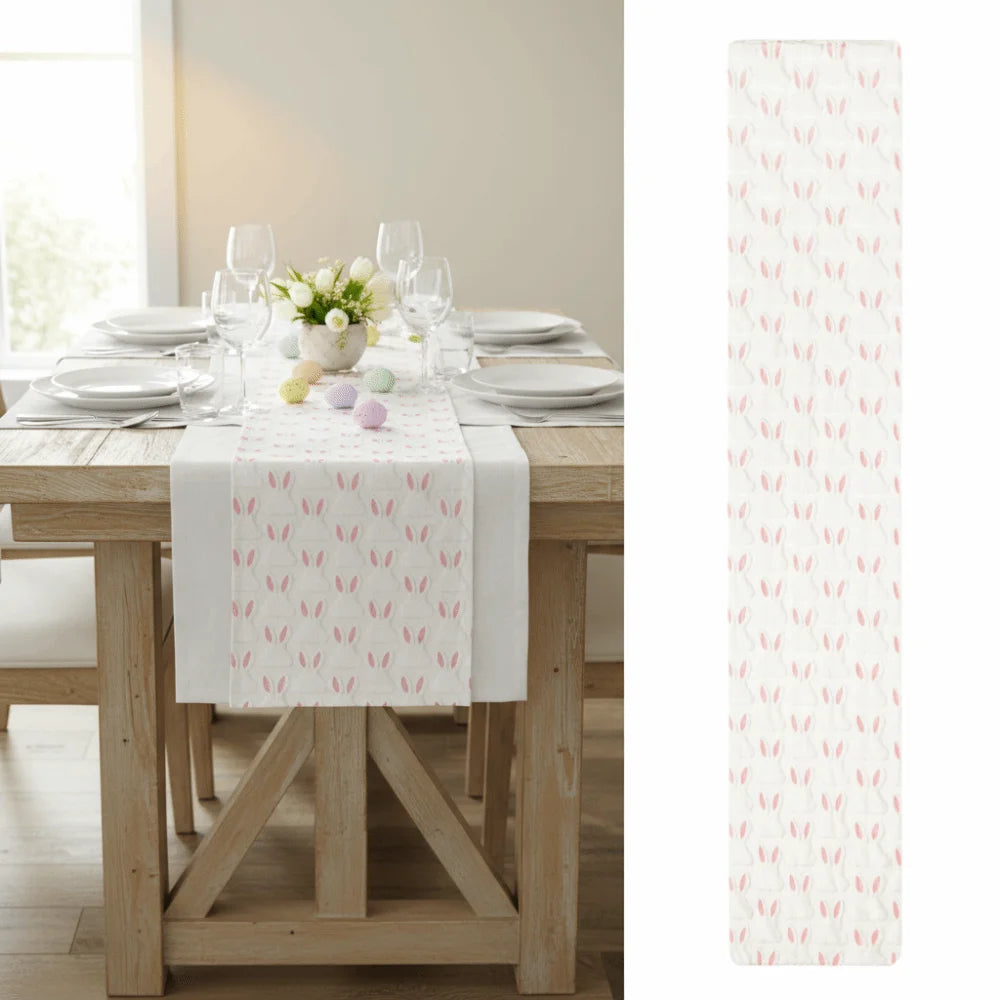 chemin table blanc lapins oreilles roses moderne décoration fête mariage table restaurant chambre