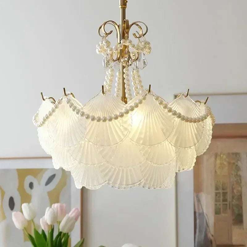 lampe suspendue blanc doré éventails classique vintage chaîne certifications sécuritéfluxlumineuxfaible