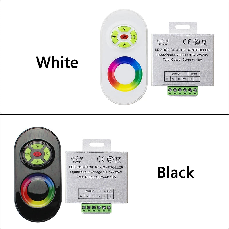 contrôleur led rgb 18a rf tactile télécommande sans fil 12v 24v blanc noir argent