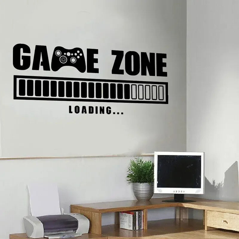 autocollant mural game zone manette jeu loading noir moderne adhésif chambre ludique