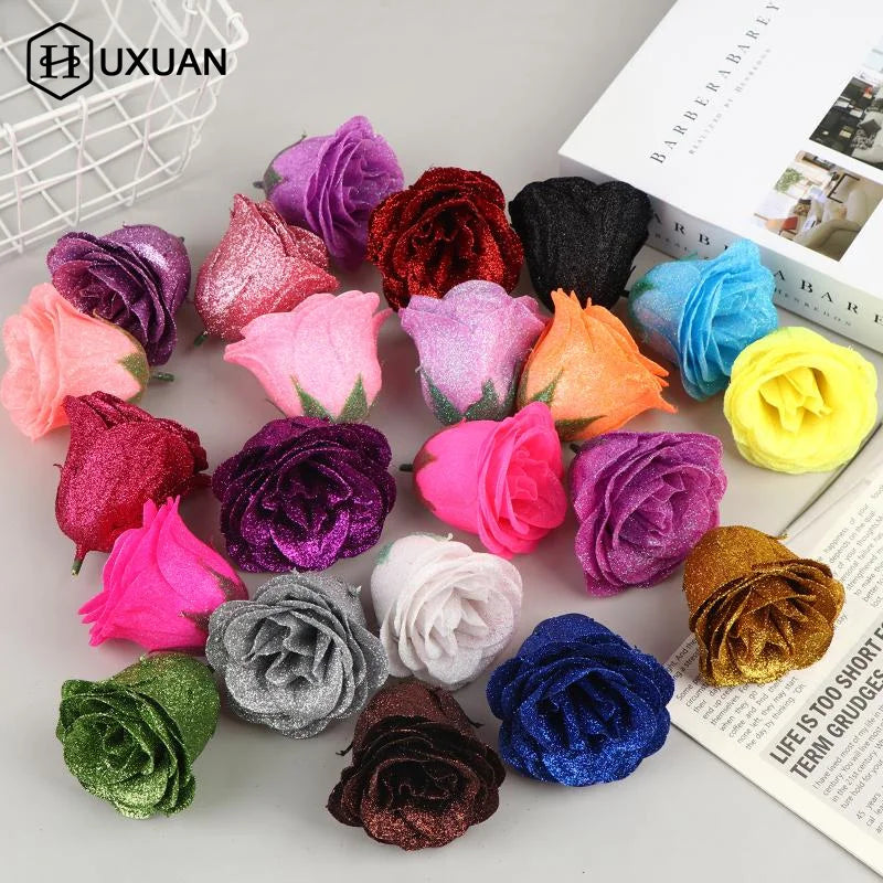 lot dix têtes roses artificielles pailletées décoration mariage fête maison fleur