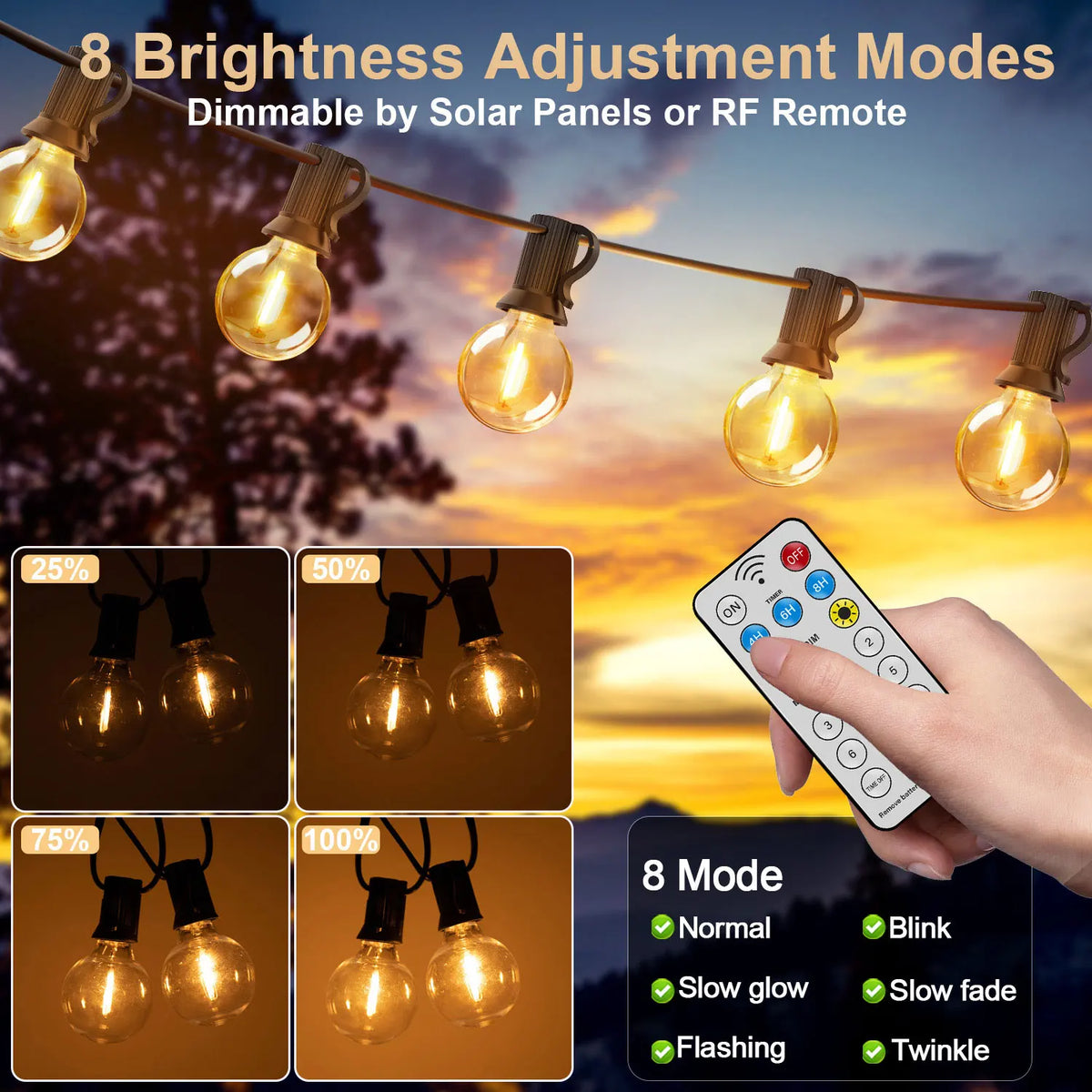 guirlande solaire lumineuse 30mètres 50ampoules led blanc transparent moderne extérieure télécommande recharge usb clips