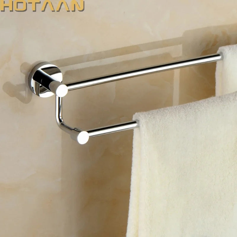 porte serviettes mural chrome double barres crochet moderne fixations vis serviette blanche broderie dorée