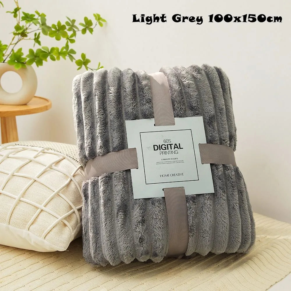 couverture polaire beige rayures hiver douce polyester coton 100x150cm 70x100cm 45x65cm confortable fixations
