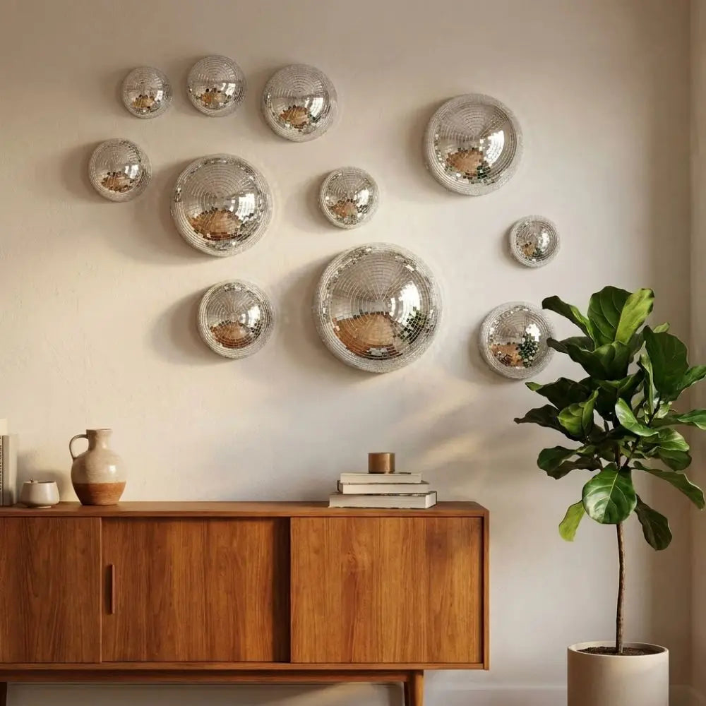 décoration murale moderne stickers disco argentés miroirs brillants adhésifs 4cm 6cm 8cm 10cm 12cm