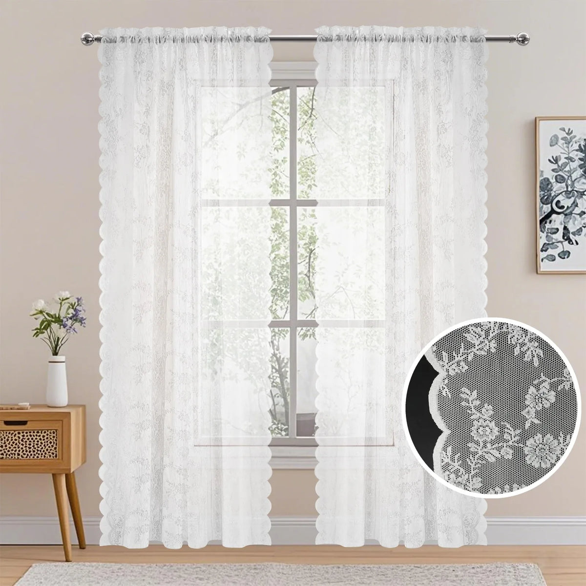 rideau dentelle florale transparent bohème romantique deux panneaux tringle rideaux intérieurextérieur