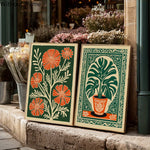 affiches modernes toile fleurs stylisées vert orange beige sans cadre