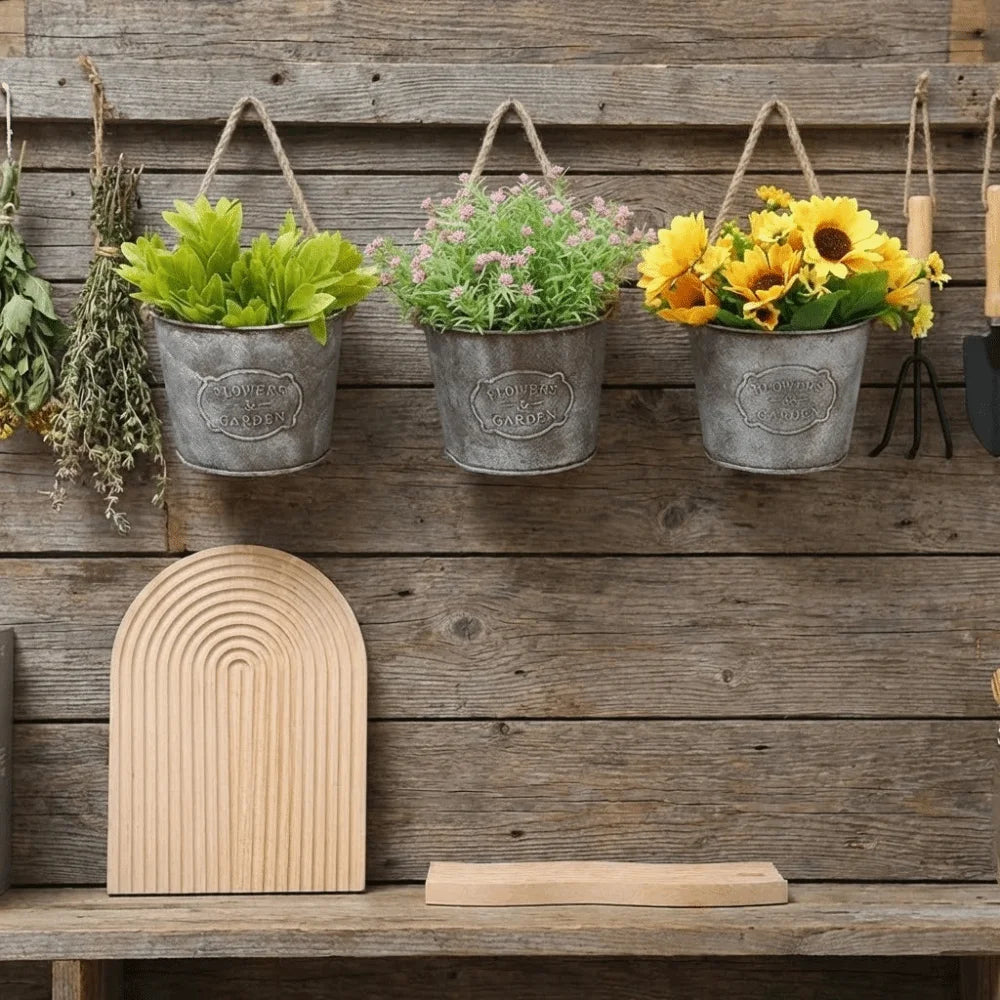 pots suspendus fleurs gravure Flowers Garden vintage métal cordelettes balcons jardins decorationextérieur naturel durable