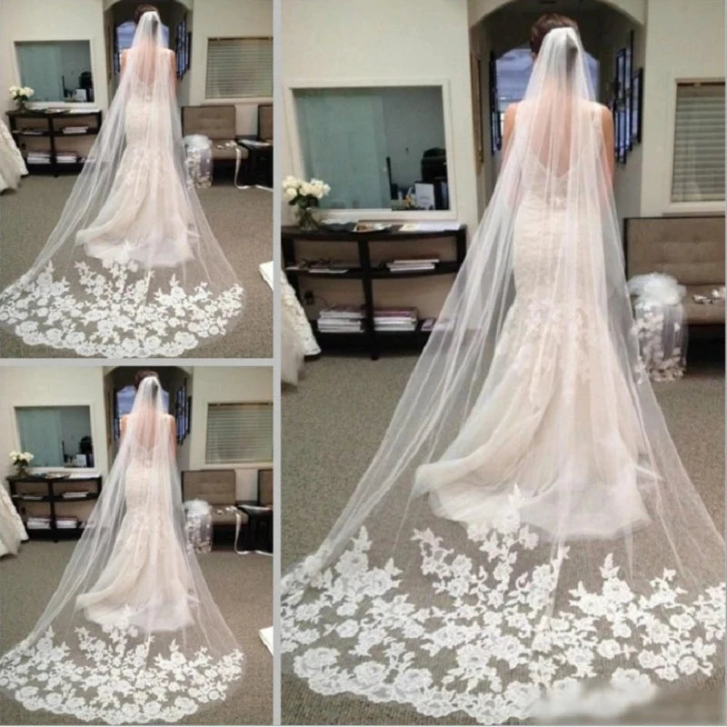 voile mariée classique blanc broderie florale transparente monocouche femme dentelle erotique