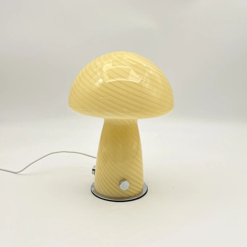 lampe led forme champignon rayées moderne rose jaune base plate interrupteur câble alimentation