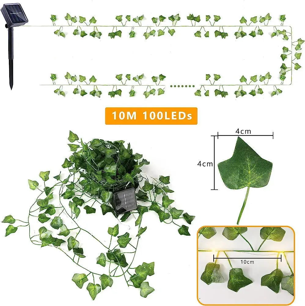 guirlande lumineuse solaire feuilles vertes led blanc moderne décoration extérieure vacances modes ivy string