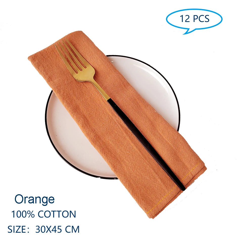 Serviettes de table orange en coton de haute qualité, mesurant 30 x 45 cm, un lot de 12 pièces.