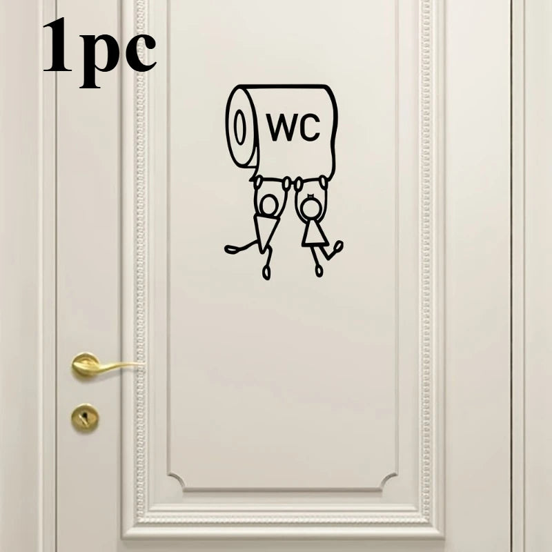autocollant mural humour wc papier toilette personnages attachés noir brillant geometric simple