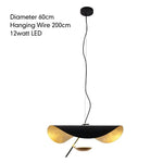 Suspension lumineuse moderne noir doré texture métallique câble suspendu 40cm 60cm 80cm lumière froide