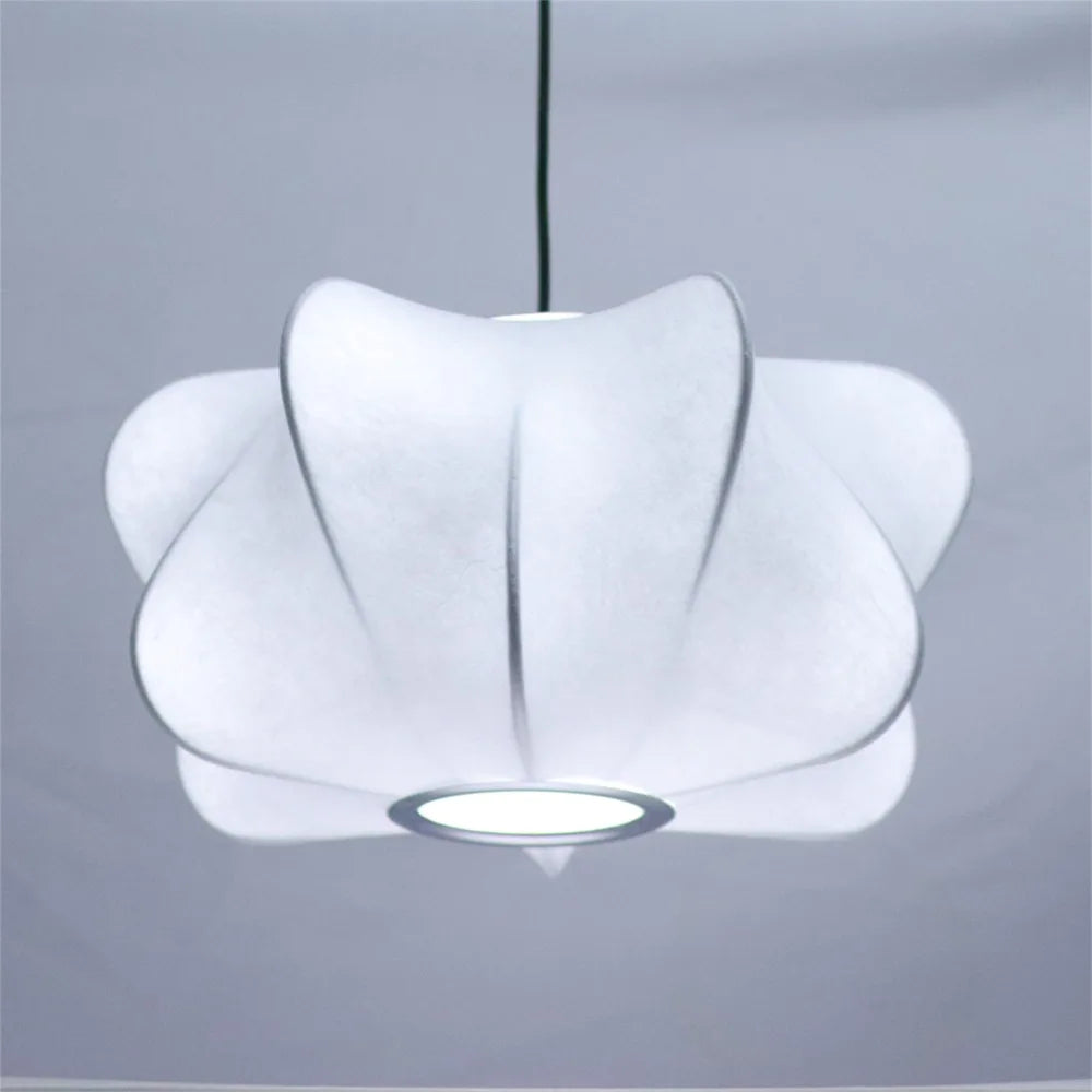 suspension lumineuse moderne blanche lotus fer soie plafonnier minimaliste toucher on off