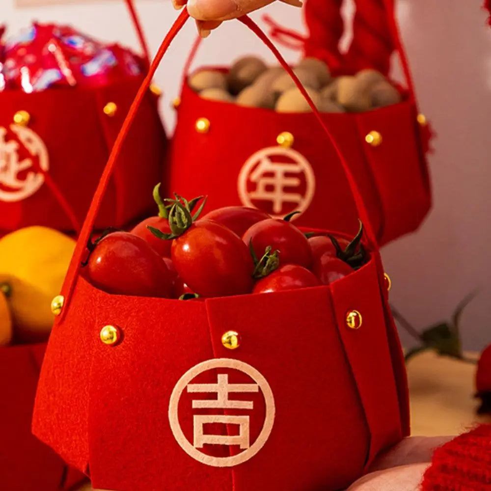 sac main rouge imprimé chinois poignées dorées classique opaque festive 23x15x11 cm