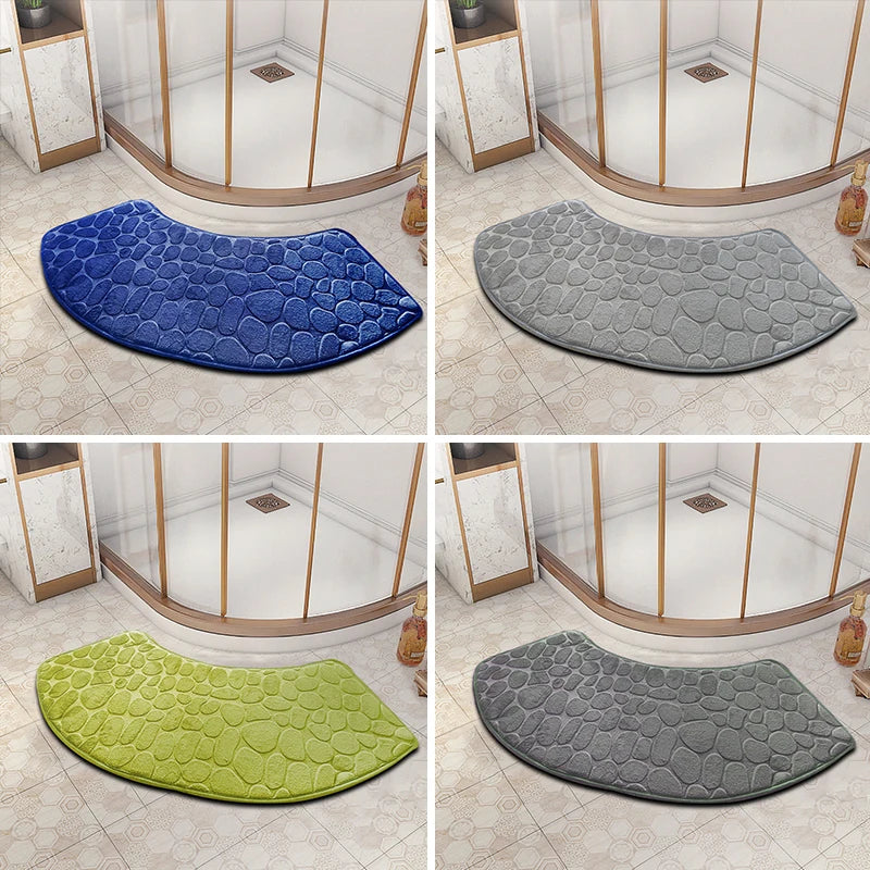 tapis bain microfibre gris bleu marine texture cailloux moderne adhésif absorbant lavage machine rapide
