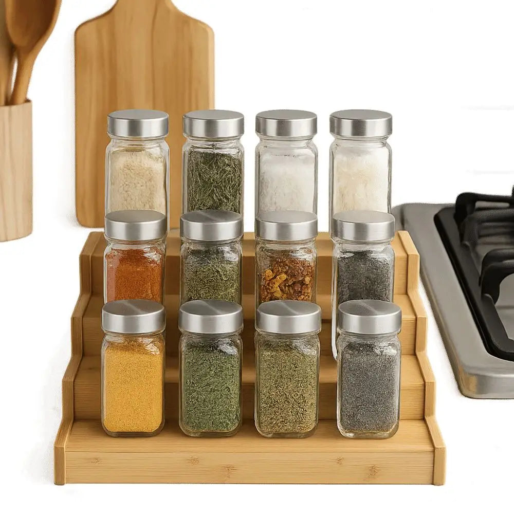 présentoir étagère bois épices moderne pots naturels organisation cuisine durable multifonctionnelle